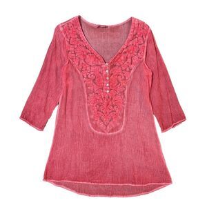Soft Surroundings Sheer Embroidered Tunic Beach Coverup Pink 3/4 Sleeve No Size